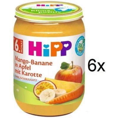 HiPP BIO Jablko s banánom, mangom a mrkvou od 6. mesiaca, 6 x 190 g