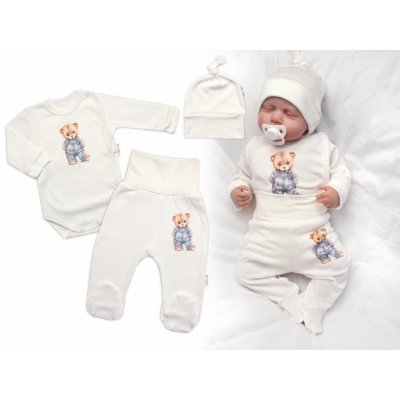 Baby Nellys Zavinovacie body polodupačky čiapočka 3D Sweet Teddy Boy krémové