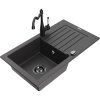 Mexen Pablo, granitový drez 752x436x161 mm, 1-komorový a drezová batéria Carla, čierna škvrnitá, 6510-76-670700-70-B