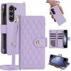 Multifunkčné peňaženkové puzdro Rhombic Lanyard na Samsung Galaxy Z Fold 6 5G - Svetlá fialová