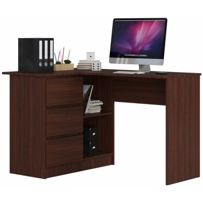 Akord 3xEliving LYNNA desk B16 LEFT WENGE Malý rohový písací stôl s tromi zásuvkami, ľavá strana, Rozmery: výška: 77 cm, šírka: 124,5 / 85 cm, hĺbka: 45 / 48,5 cm