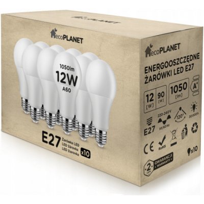 ecoPLANET 10x LED žiarovka E27 12W 1050Lm teplá biela