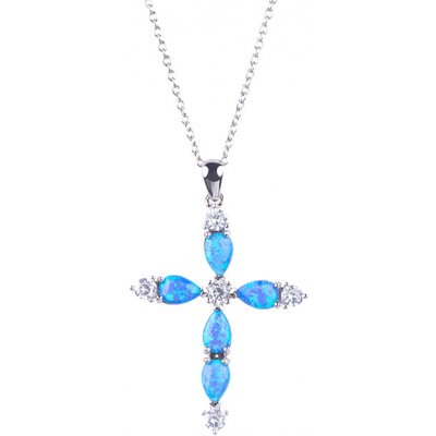 Olivie Strieborný náhrdelník opálový kríž 5664