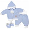 3-dielna súprava Hand made, pletený kabátik, kalhoty a topánočky,modrá, veľ.62 Baby Nellys
