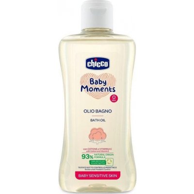 CHICCO Olej do kúpeľa s bavlnou a vitamínom E Baby Moments Sensitive 93 % prírodných zložiek 200 ml 01024.00