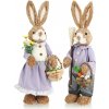 Veľkonoční slamenní zajačikovia v oblečení s košíkom – jarná dekorácia do interiéru a exteriéru, sada 2 ks, 44 cm ako výrazná jarná dekorácia