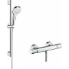 HANSGROHE Croma Select S nástenný sprchový termostat Ecostat Comfort, ručná sprcha 3jet priemer 110 mm, sprchová tyč 65 cm, jazdec a sprchová hadica 160 cm, biela/chróm, 27013400