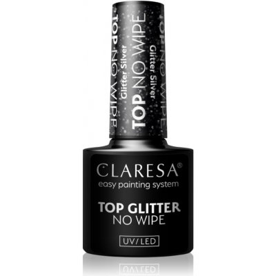 Claresa UV/LED Top Glitter No Wipe gélový vrchný lak na nechty trblietavý odtieň Glitter Silver 5 g