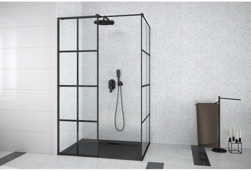 Hopa EXCEA Walk-in sprchový kút 100x80x190cm, Univerzálny, rám Čierny, sklo číre,1x vzpera BCEXCEA8010