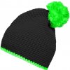 Myrtle Beach (Daiber) Pletená čiapka s kontrastným pruhom a brmbolcom MB7964 - Čierna / neónovo zelená | uni
