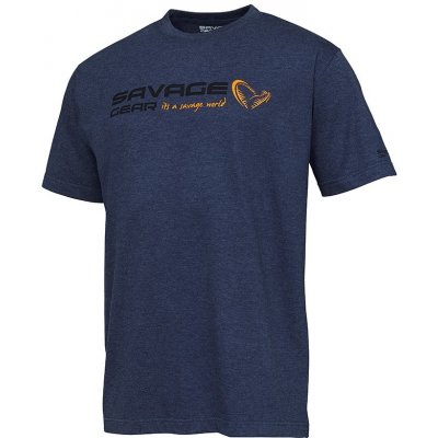 Savage Gear Tričko Signature Logo T-Shirt Blue Melange M (73655)