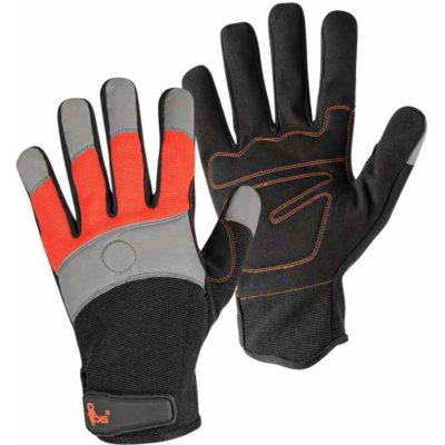 Kombinované pracovné rukavice CXS Magnes s reflexnými doplnkami - veľkosť: 9/L, farba: čierna/oranžová
