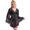 Subblime Transparent Fabric Robe with Lace Detail Black