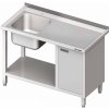 Stůl s jednokomorovým dřezem z levé strany se skříňkou a policí 1000x600x850 mm | STALGAST, 980986100 inox