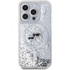 Karl Lagerfeld Liquid Glitter Karl and Choupette Heads MagSafe zadný kryt pre iPhone 15 Pro Transparent