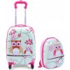 Detský kufor vysoký na kolieskách + batoh BC-S-001, rozmer 46x29x23 cm, kufor + batoh - sovy, Impol Trade