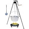 Goulash Cauldron kotlík na guláš nerez 0,8 mm 22 l INOX, Goulash Cauldron pokrievka nerez 46 cm INOX, Goulash Cauldron špeciálna trojnožka s poistnou kladkou 1,25 m VAR, naberačka antikor INOX