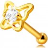 Šperky eshop - Zlatý piercing do nosa zo 14K zlata - kontúra motýľa s okrúhlym zirkónom čírej farby, 1,5 mm S1GG240.11