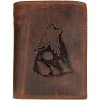 HL Pánska kožená peňaženka na výšku - Vlk vyjúci - hnedá