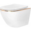 Rea Carlo Tornado Rimless, závesná WC misa 490x365x370 mm + toaletné sedadlo, biela-zlatý okraj, REA-C4800