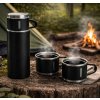 Termoska 400 ml s 3 pohármi čierna (Cestovná termoska z nehrdzavejúcej ocele s CLICK uzáverom a 3 pohármi na kávu a čaj)
