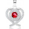 Šperky eshop - Strieborný prívesok 925, ródiovaný, obrys srdca z prekrížených línií, ružovočervený zirkón SP66.10