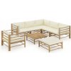 VidaXL 8-dielna sada nábytku do záhrady, krémové vankúše, bambus