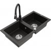 MEXEN/S MEXEN/S - Mario granitový drez 2-bowl vrátane batérie Elia, čierna/zlatá metalik 6504-75-670101-70