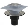 Alca Alcadrain APV4344 - Podlahová vpusť 105×105/50/75 mm priama, mriežka nehrdzavejúca oceľ, nehrdzavejúca príruba a lem 2. úrovne izolácie, vodný a suchý zápachový uzáver