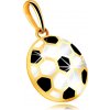 Šperky eshop - Zlatý 9K prívesok - vypuklá futbalová lopta s čiernou a bielou glazúrou, dutá zadná strana S4GG245.08