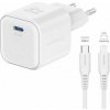 SWISSTEN SÍŤOVÝ ADAPTÉR GaN 1x USB-C 20W POWER DELIVERY BÍLÝ + DATOVÝ KABEL USB-C/LIGHTNING 1,2 M BÍLÝ 22070140 Swissten