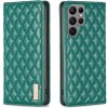 Peňaženkové kožené puzdro Diamond Lattice na Samsung Galaxy S24 Ultra 5G - Zelená