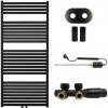 CERANO - Kúpeľňový radiátorový set Vincenzo - kombinované vykurovanie, termo tyč - stredové pripojenie 50 mm - 600W - čierna matná - 1330x600 mm CER-663508