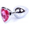 Boss Series Jewellery Silver Heart Plug Pink - strieborný análny kolík s drahokamom v tvare srdca 7 x 2,7 cm