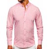 Ružová pánska košeľa vichy s károvaným vzorom a dlhými rukávmi Bolf 22747