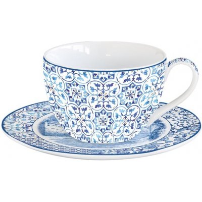 Porcelánový šálka na kávu a čaj s tanierikom INDIGO MODRÁ 280 ml