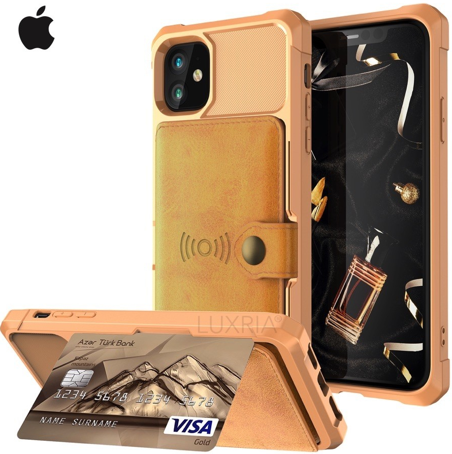 Púzdro Luxria Wallet Case iPhone - Hnedé kožené karty a bankovky Iphone: 8 Plus, 7 Plus