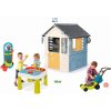 Set domček meteorologická stanica a stolík na vodu a piesok Štyri ročné obdobia 4 Seasons Playhouse Smoby s kosačkou s vozíkom a náradím