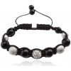 Šperky eshop - Náramok Shamballa, korálky v čiernej a striebornej farbe, číra zirkónová gulička Q19.05