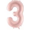 PartyDeco Fóliový balón narodeninové číslo 3 svetloružový 72 cm