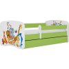 Kocot kids Detská postieľka Babydreams zvieratká zelená, variant 80x180, bez šuplíků, s matrací