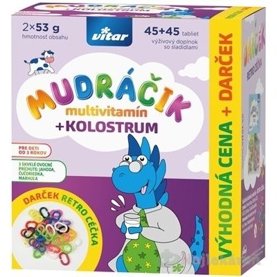 VITAR MUDráčik multivitamín + kolostrum tabliet, zmes 3 príchutí 2x45 ks