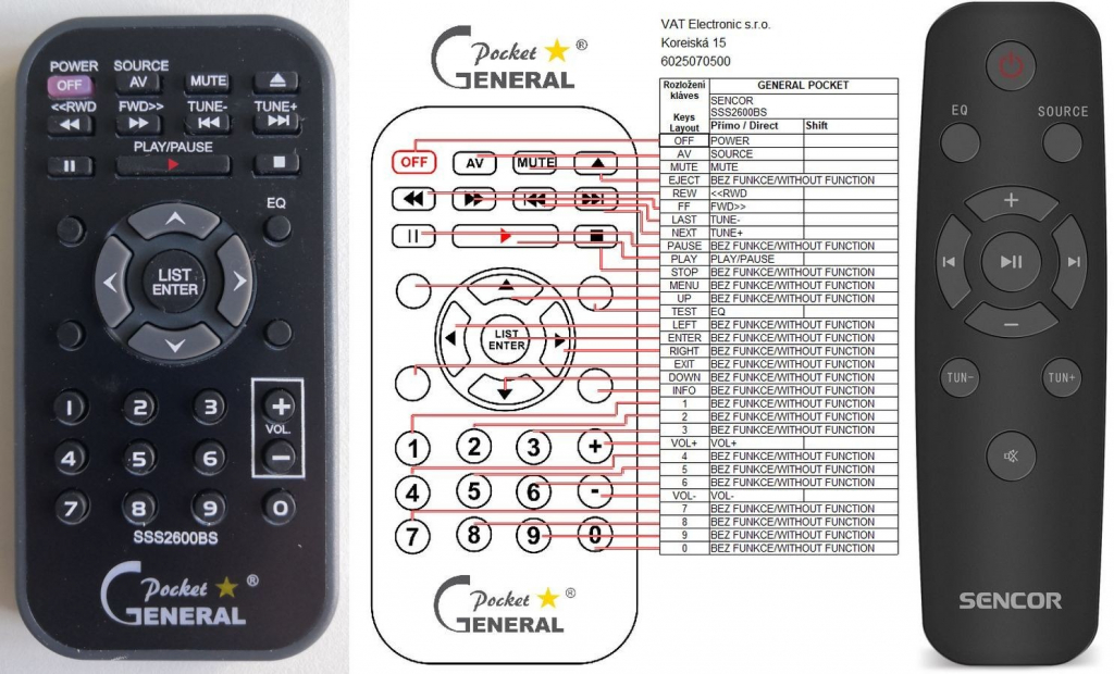 Diaľkový ovládač General SencorSSS2600BS