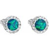 Evolution Group strieborné náušnice kôstky so syntetickým opál a krištály Swarovski zelené okrúhle 31317.1