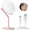Stojace zrkadlo na líčenie Amiro ružové s LED osvetlením a 5x zväčšením
