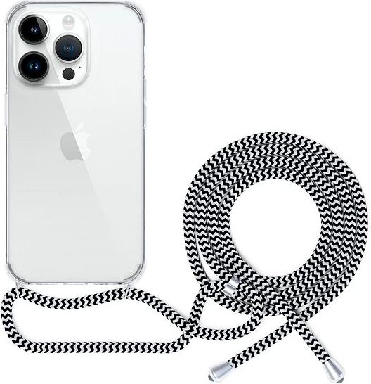 Púzdro Epico transparentné so šnúrkou na iPhone 13 – čierno-biele