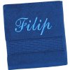 Froté uterákový pás Bellatex s vyšívaným menom na tmavomodrej 70x140 cm