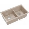 GraniteQ ČTVRÁK | LOGAN 120 | žulový kuchyňský dřez PEARL BEIGE + OCEL | rozměry: 76 x 45 x 23,5 cm | 2komorová vložka | výška dna skříňky od: 80 cm