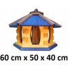 MKSTOR Drevené kŕmitko pre vtáky 60cmx50x40cm, vtáčia búdka so zásobníkom jedla, modrá