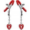 XR Brands Heart Lock - svorky so srdcom, kov, červené, nastaviteľné
